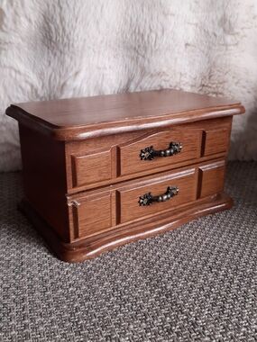 Vintage Wooden Jewelry Box in Warm Brown With Brass Details